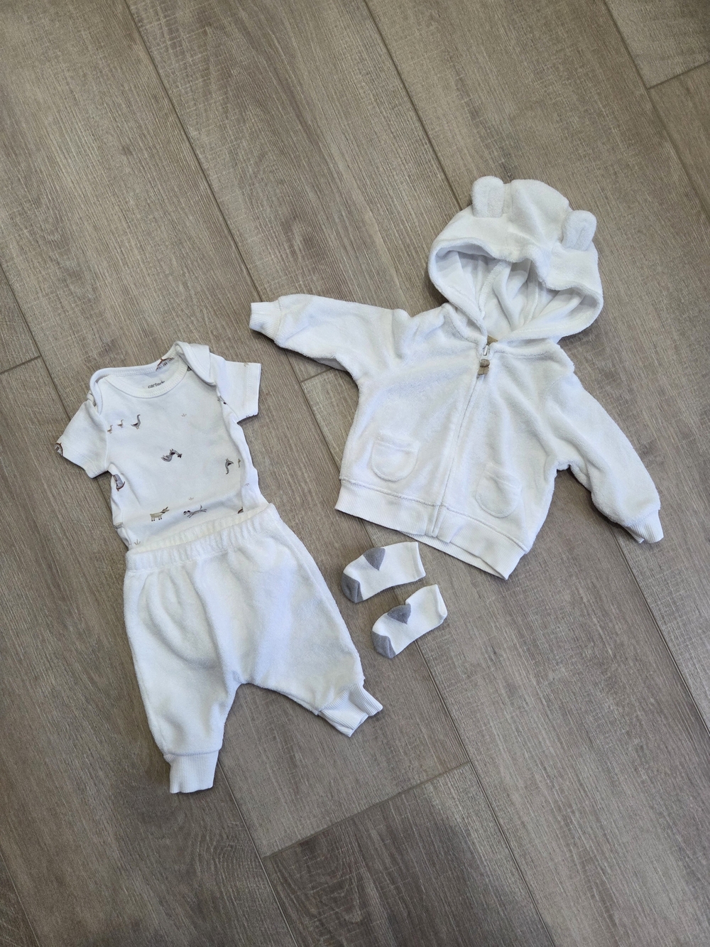 Carter's White Newborn Hooded Sweater and Outfit Set